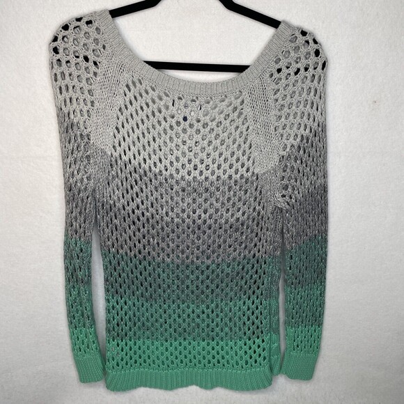 American Eagle Women Sweater Gray Green Ombre Open Cable Knit Cotton Medium - Picture 5 of 9